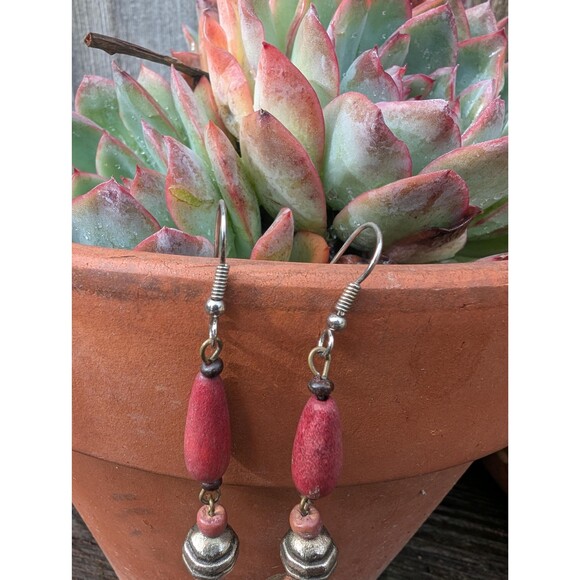 Vintage Wood Bead Dangle Earrings: Bohemian Earrings - Picture 6 of 13